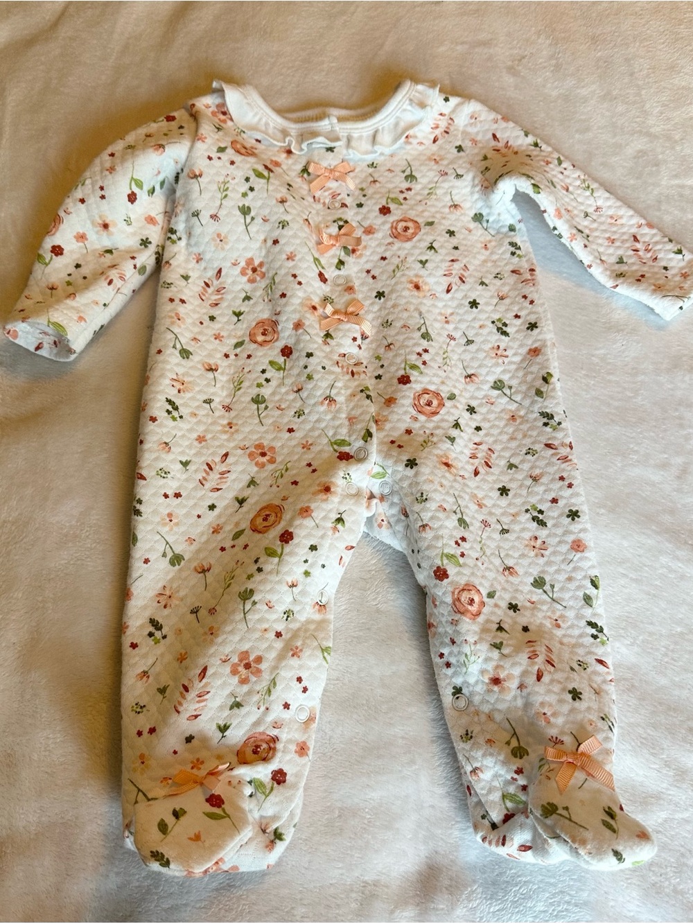 Laura Ashley White Quilted Floral Footed One-Piece